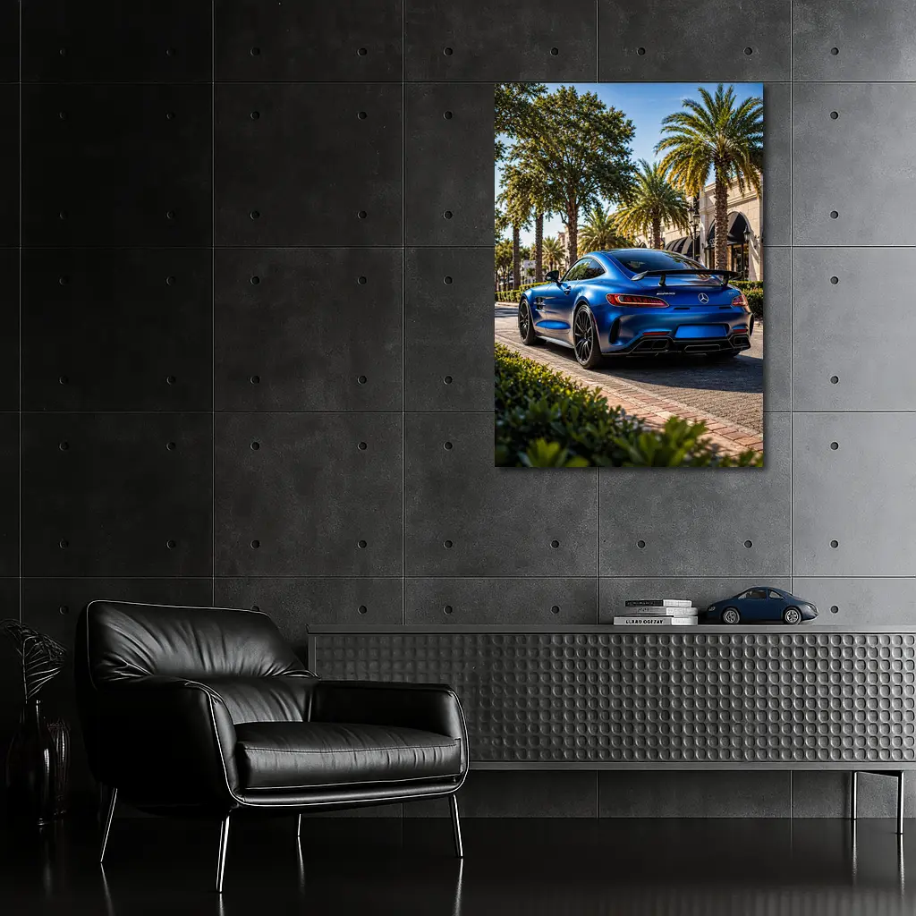 Mercedes AMG GT Blue Palm Tree Street – Wall Art