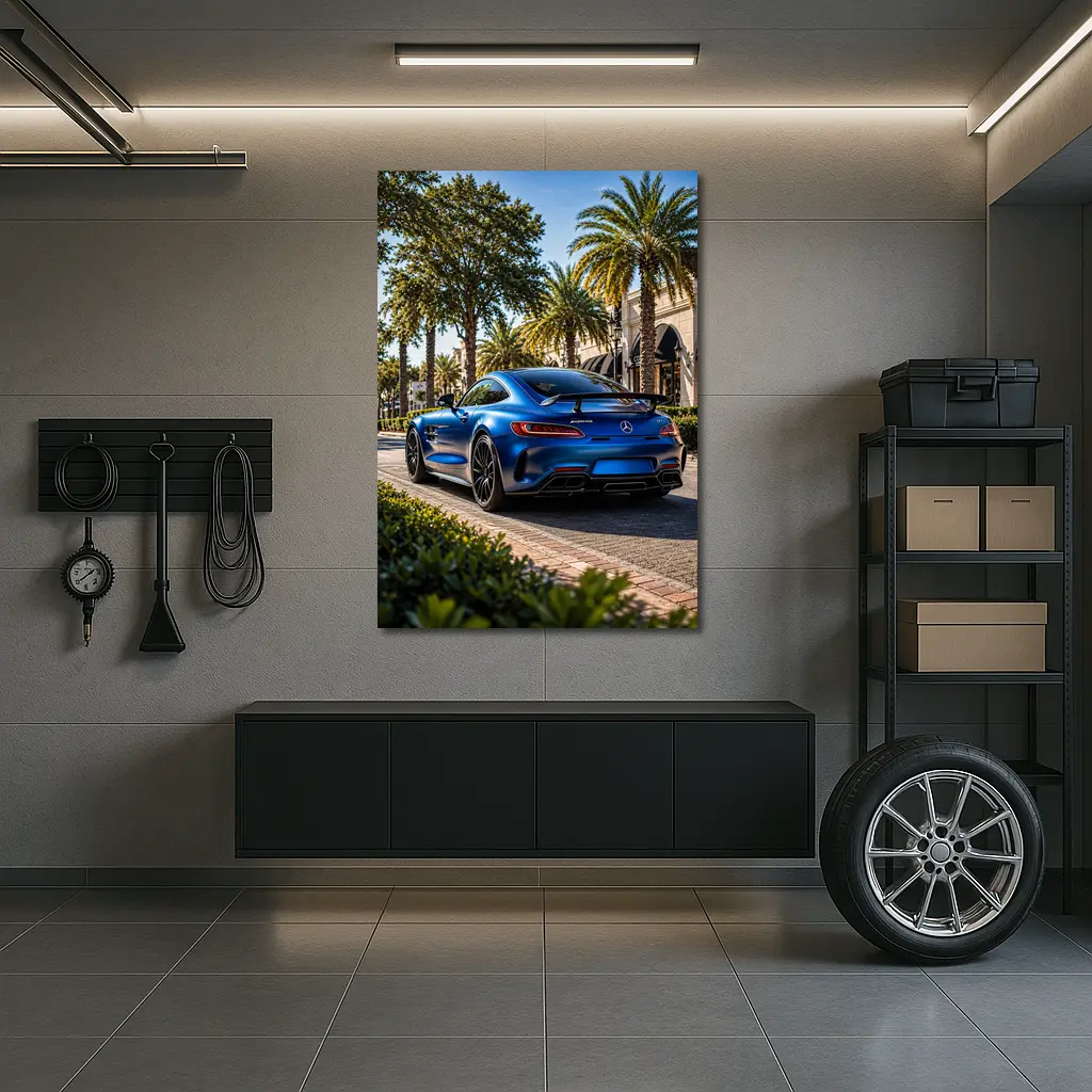 Mercedes AMG GT Blue Palm Tree Street – Wall Art