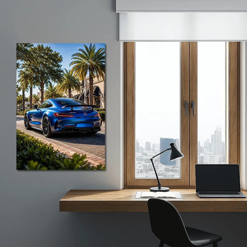 Mercedes AMG GT Blue Palm Tree Street – Wall Art