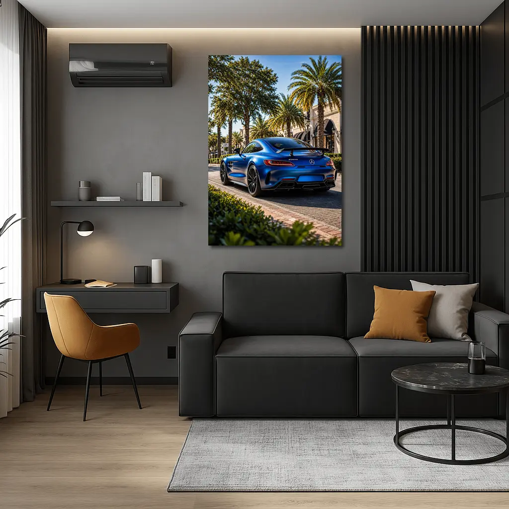 Mercedes AMG GT Blue Palm Tree Street – Wall Art