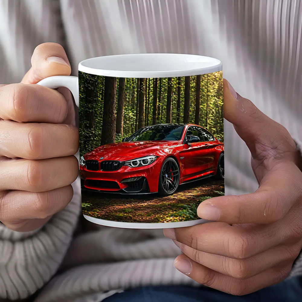 Red BMW M4 Parked In Forest – Mugs