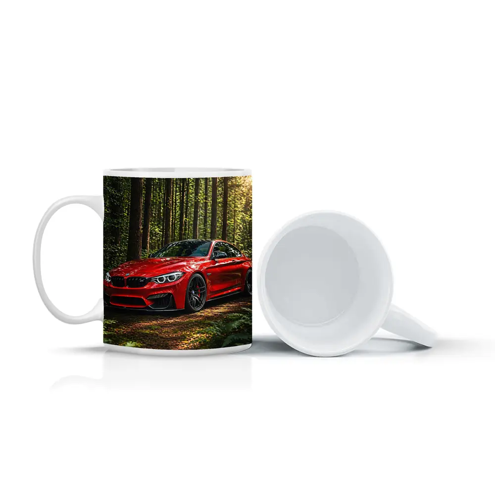 Red BMW M4 Parked In Forest – Mugs