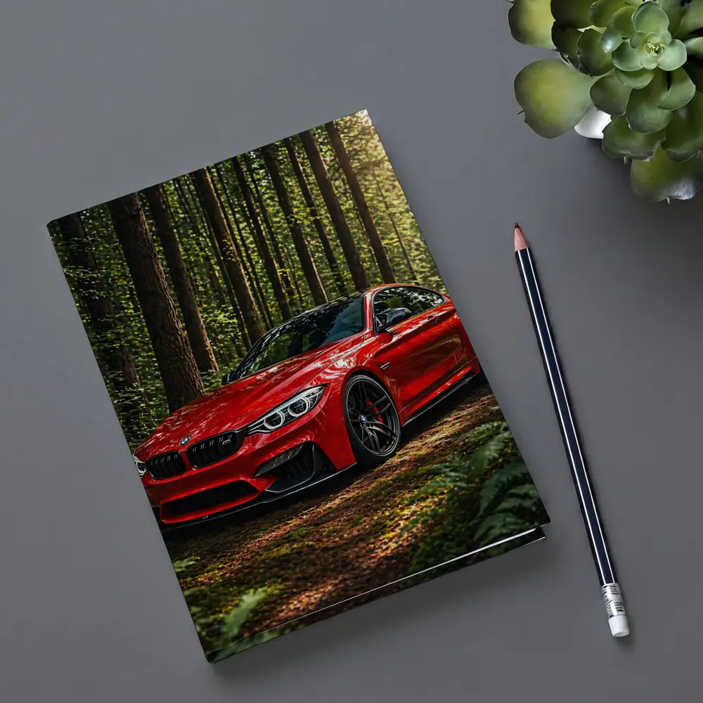 Red BMW M4 Parked In Forest – Notebooks