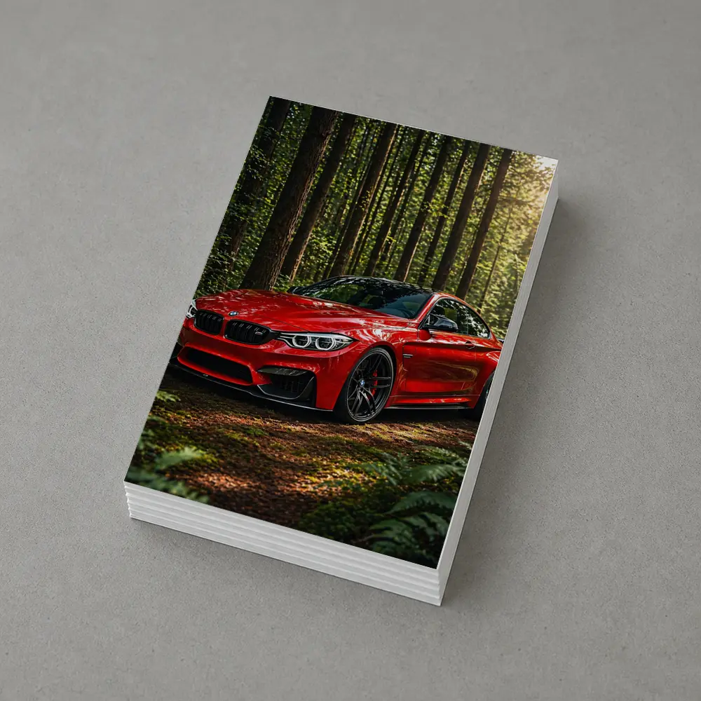 Red BMW M4 Parked In Forest – Postcards