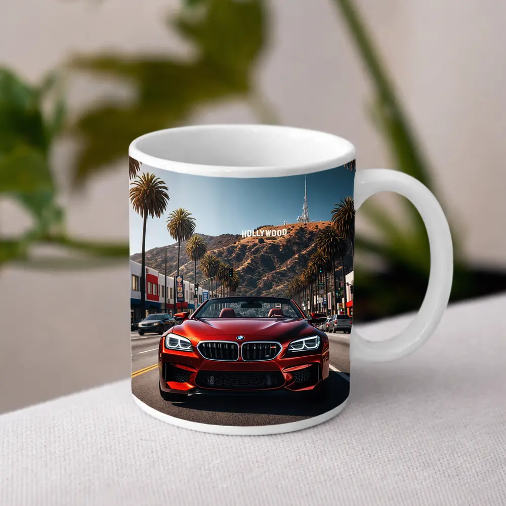 Red BMW M6 Hollywood Sign Los Angeles – Mugs