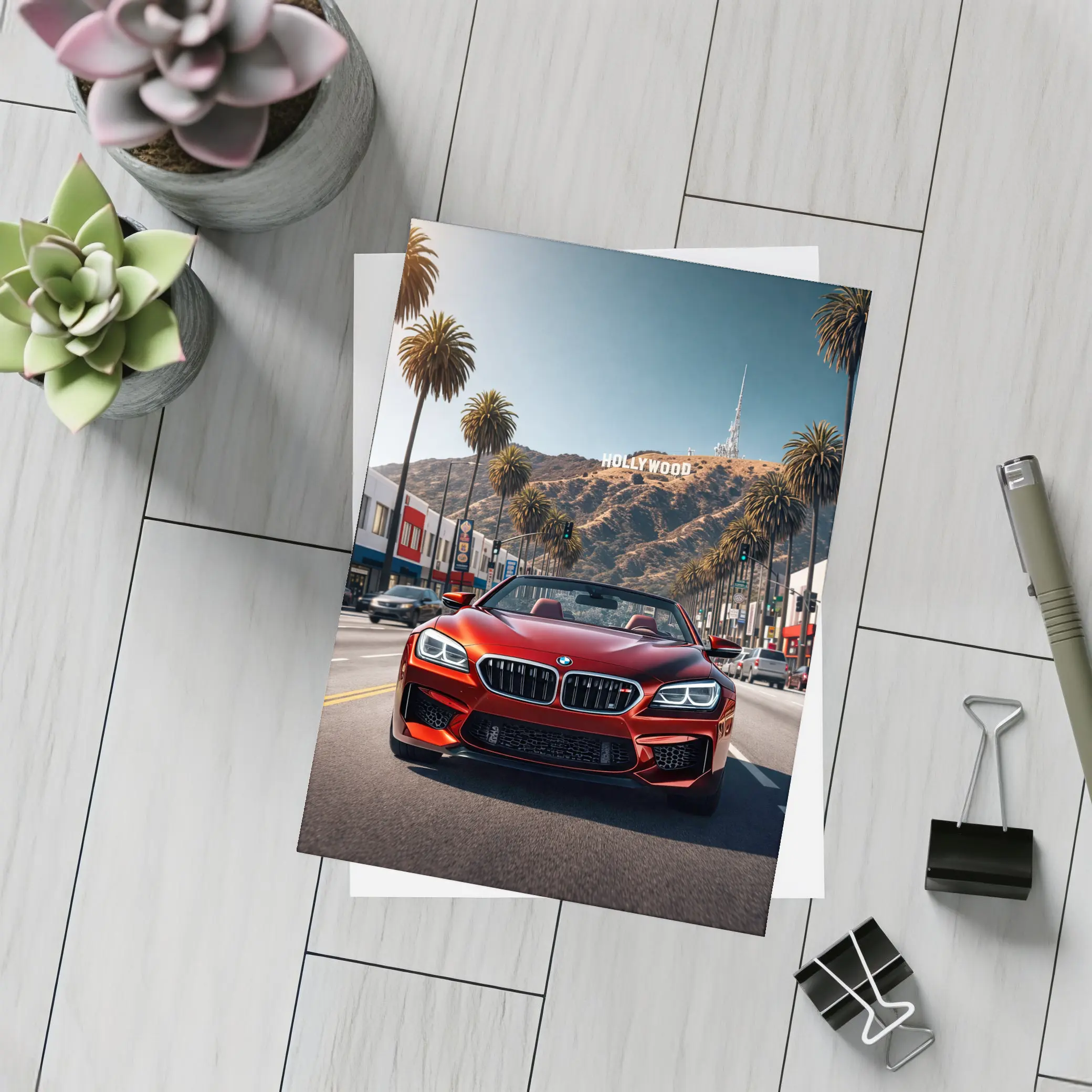 Red BMW M6 Hollywood Sign Los Angeles – Postcards