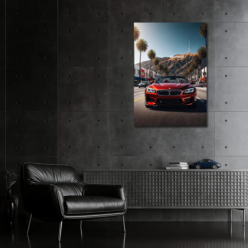 Red BMW M6 Hollywood Sign Los Angeles – Wall Art