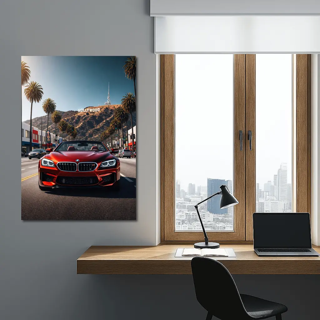 Red BMW M6 Hollywood Sign Los Angeles – Wall Art