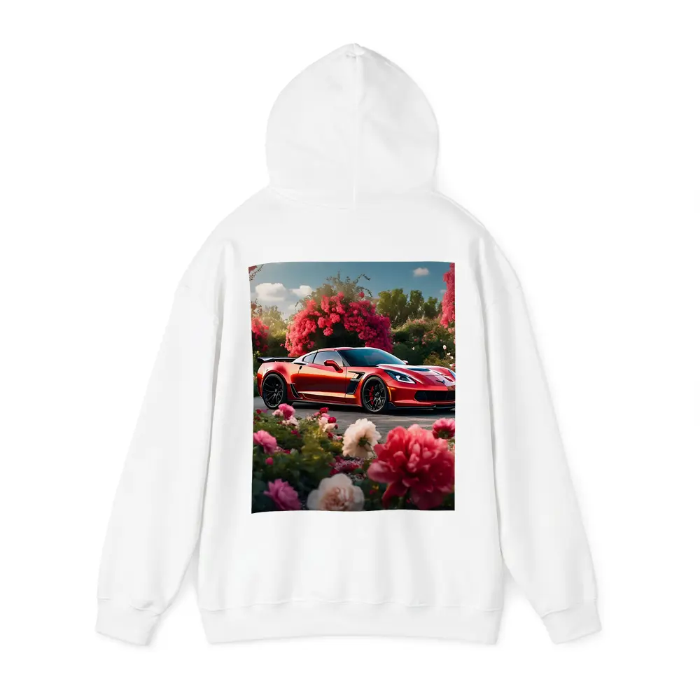 Red Chevrolet Corvette Z06 Among Pink Roses – Hoodies