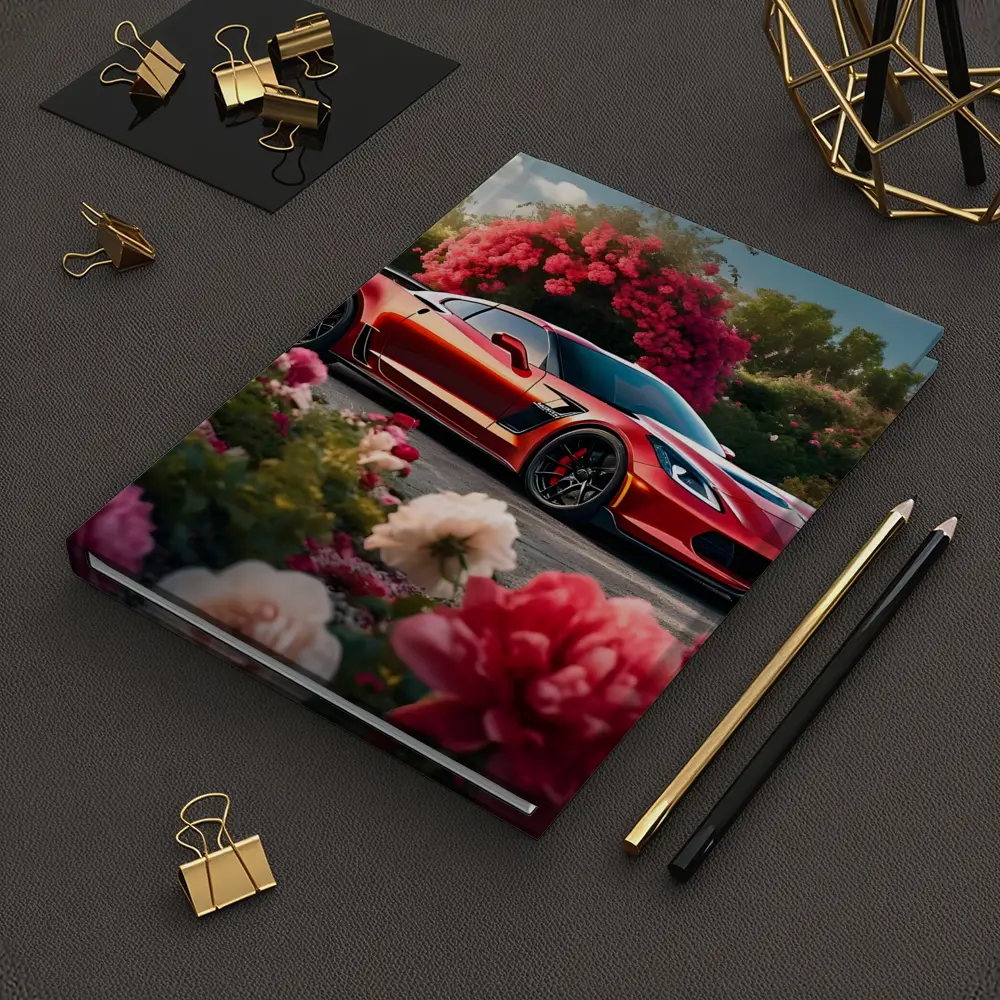 Red Chevrolet Corvette Z06 Among Pink Roses – Notebooks