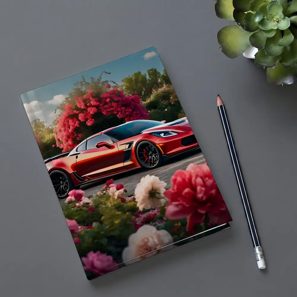 Red Chevrolet Corvette Z06 Among Pink Roses – Notebooks