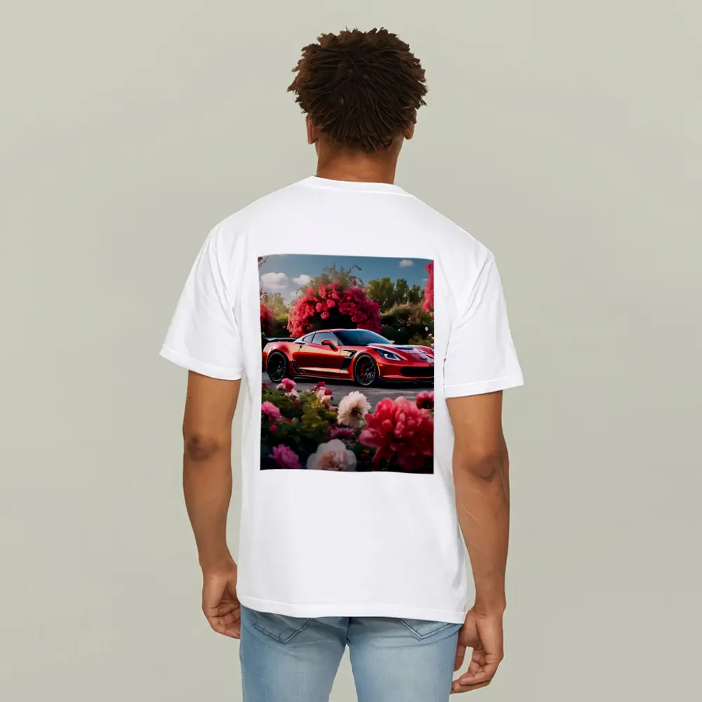 Red Chevrolet Corvette Z06 Among Pink Roses – T-Shirts