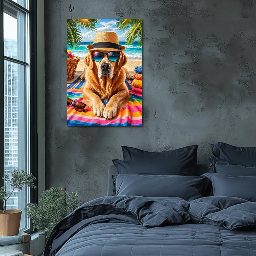Golden Retriever Beach Day Sunglasses Hat – Wall Art