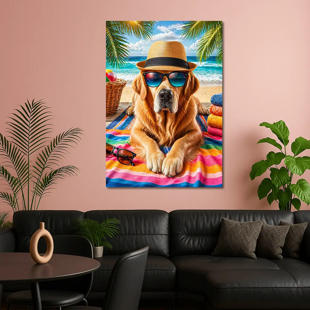 Golden Retriever Beach Day Sunglasses Hat – Wall Art