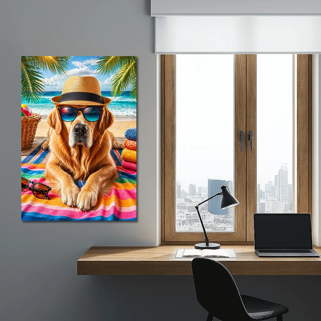 Golden Retriever Beach Day Sunglasses Hat – Wall Art