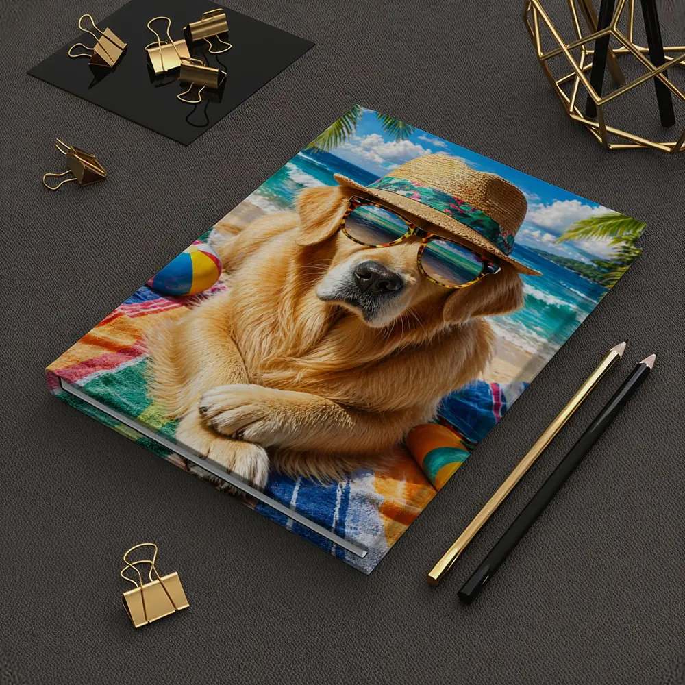 Golden Retriever Wearing Sunglasses on Beach – Notebooks