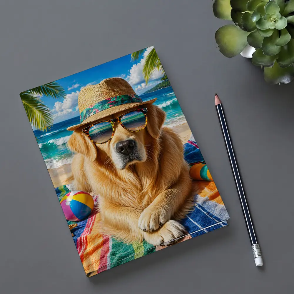 Golden Retriever Wearing Sunglasses on Beach – Notebooks