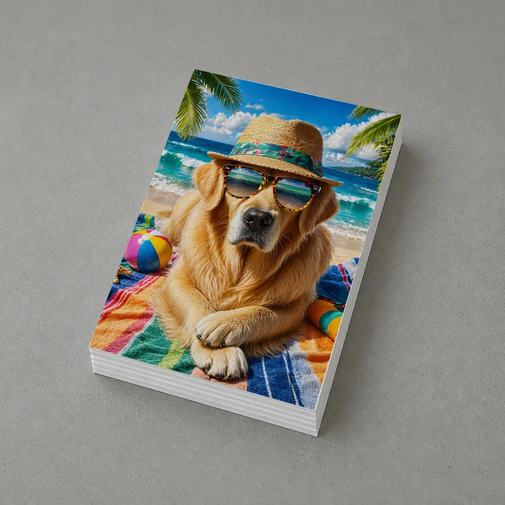 Golden Retriever Wearing Sunglasses on Beach – Postcards
