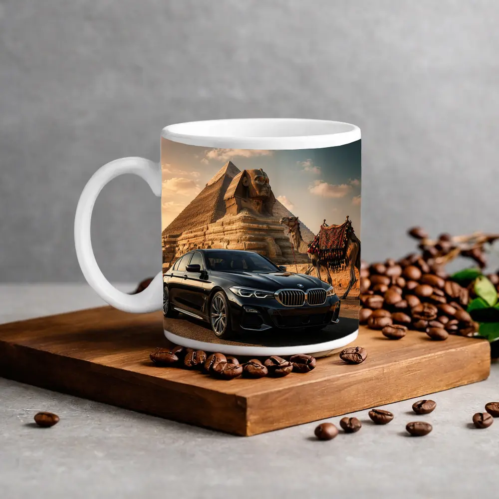 Black BMW Five Series Egypt Sphinx Background – Mugs