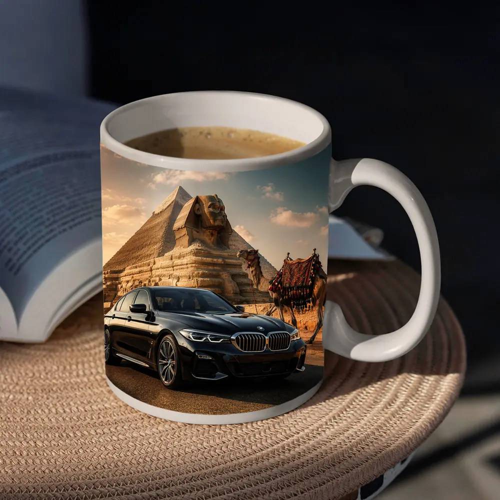 Black BMW Five Series Egypt Sphinx Background – Mugs
