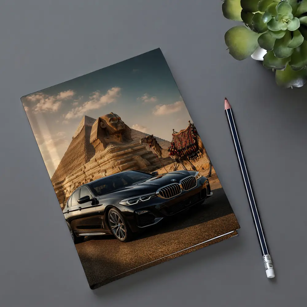 Black BMW Five Series Egypt Sphinx Background – Notebooks