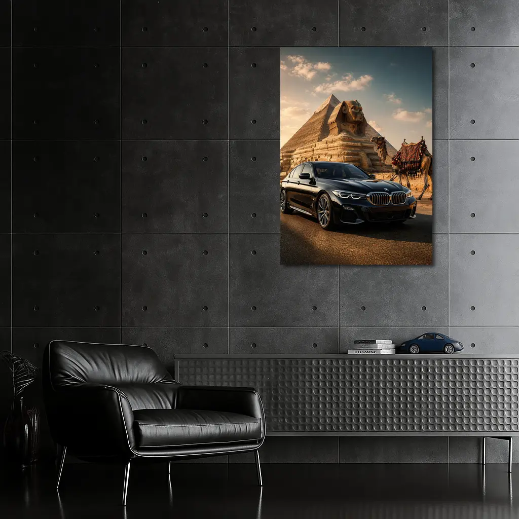 Black BMW Five Series Egypt Sphinx Background – Wall Art