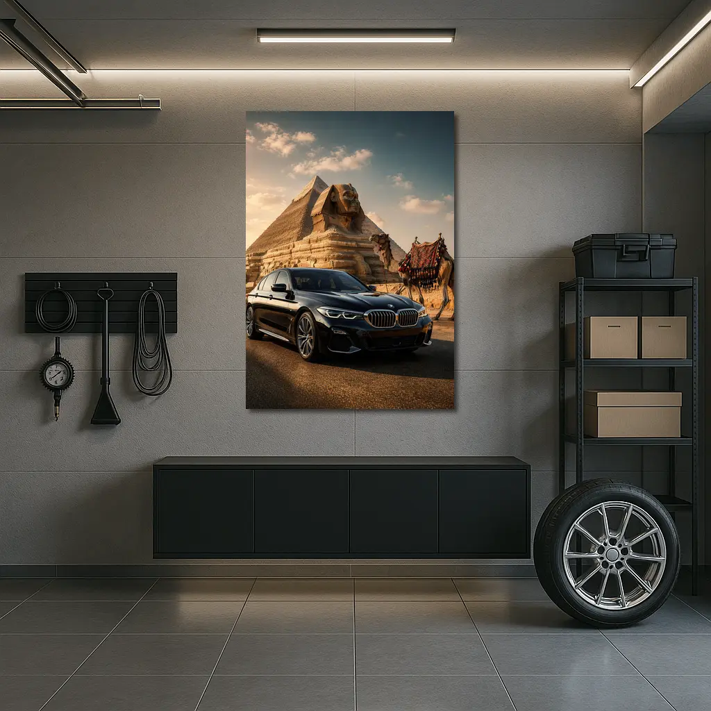 Black BMW Five Series Egypt Sphinx Background – Wall Art