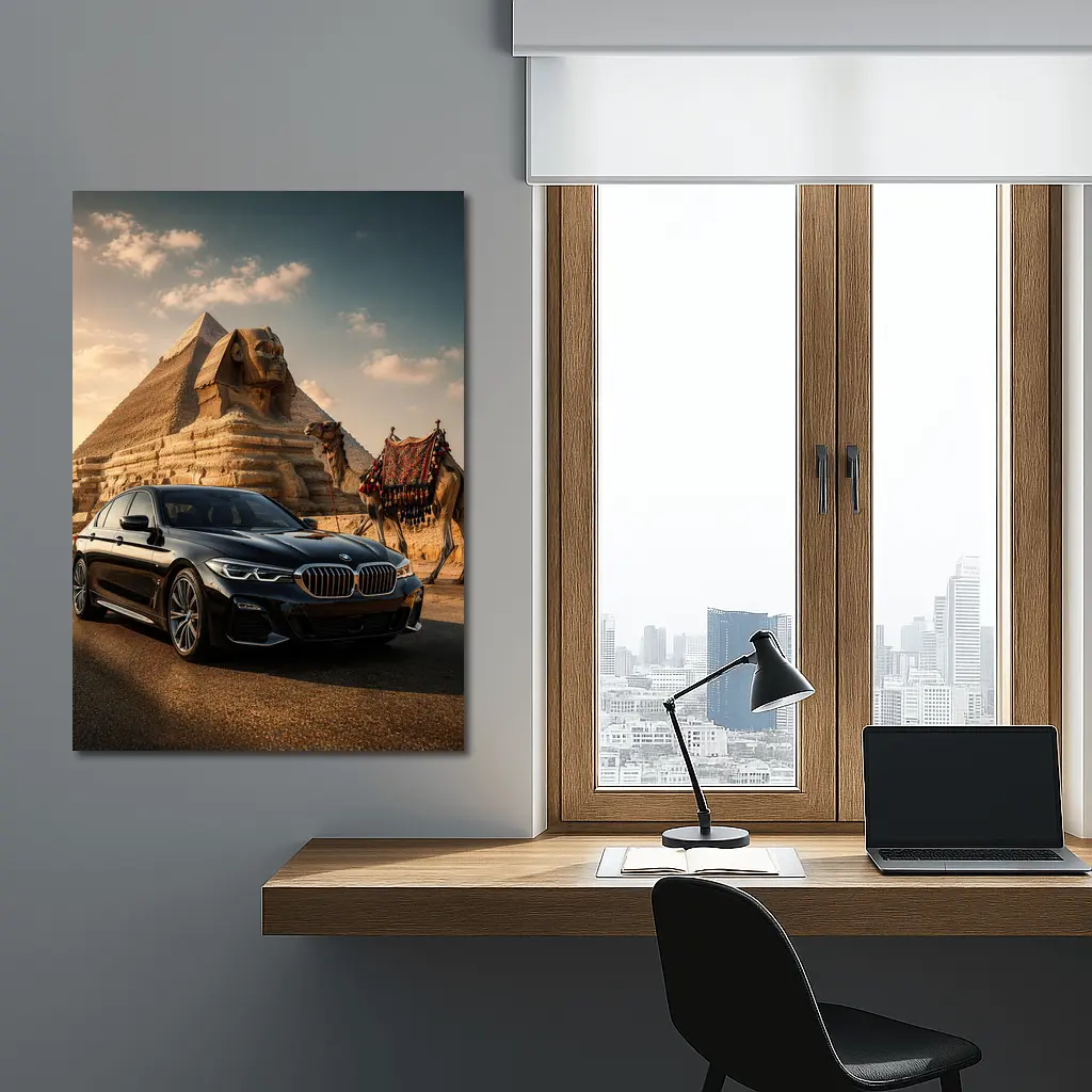 Black BMW Five Series Egypt Sphinx Background – Wall Art