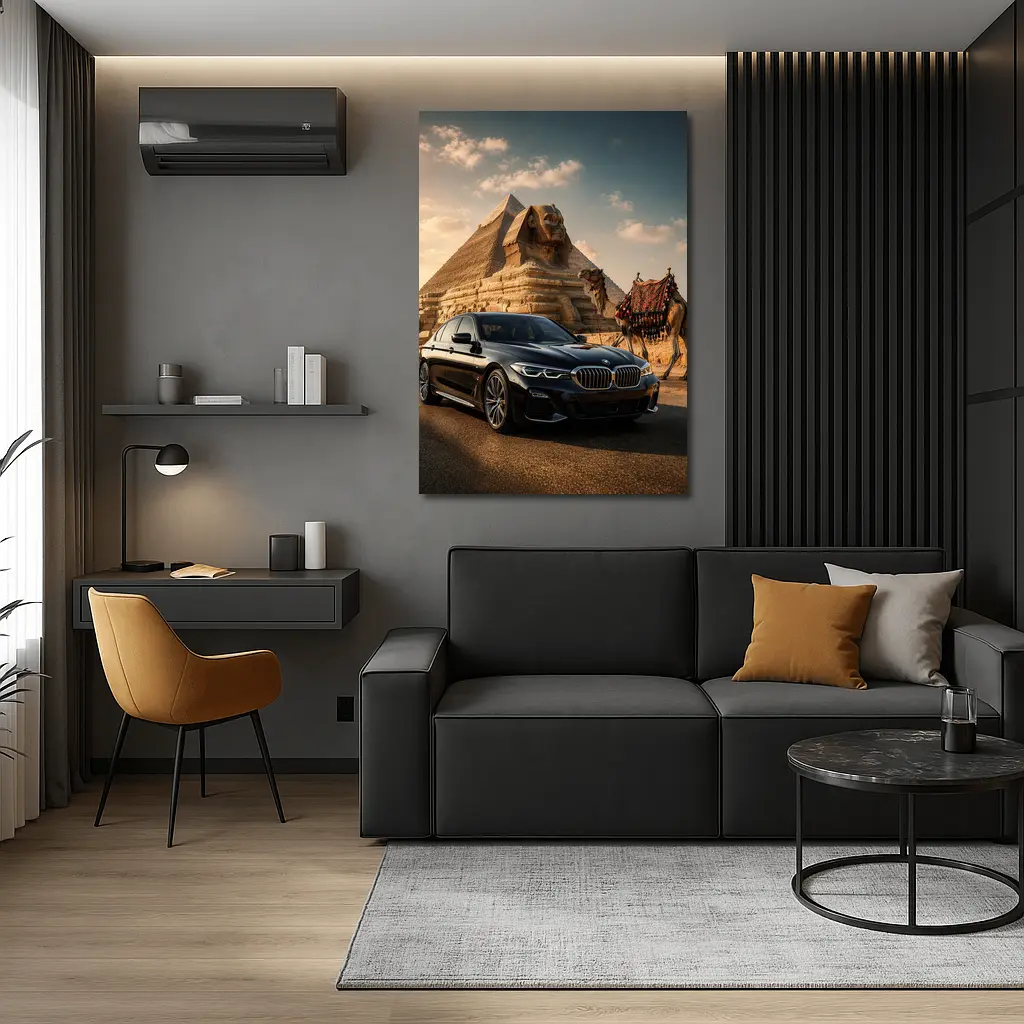 Black BMW Five Series Egypt Sphinx Background – Wall Art