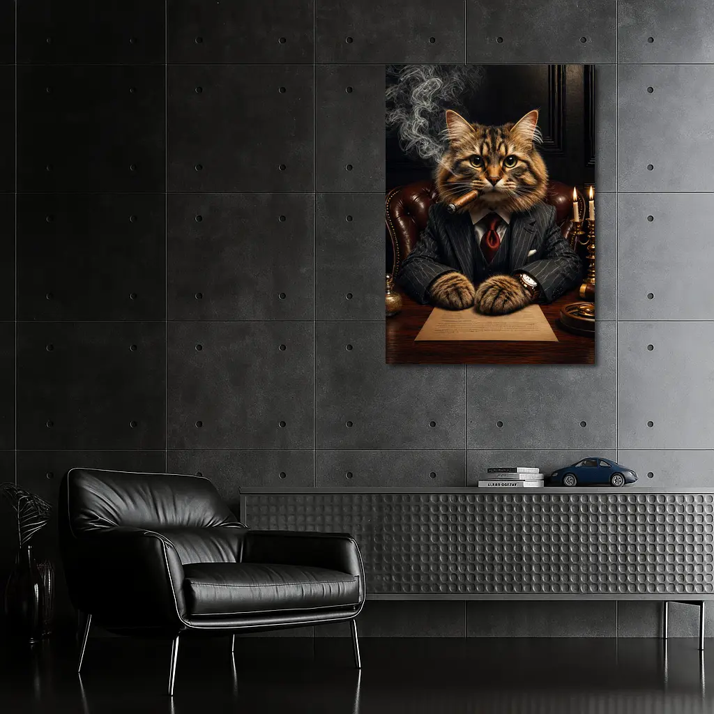 Boss Cat Smoking Cigar Dark Office – Wall Art