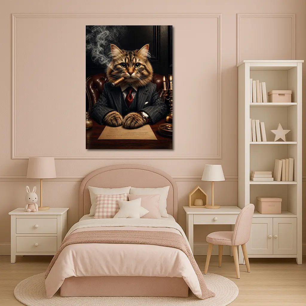 Boss Cat Smoking Cigar Dark Office – Wall Art