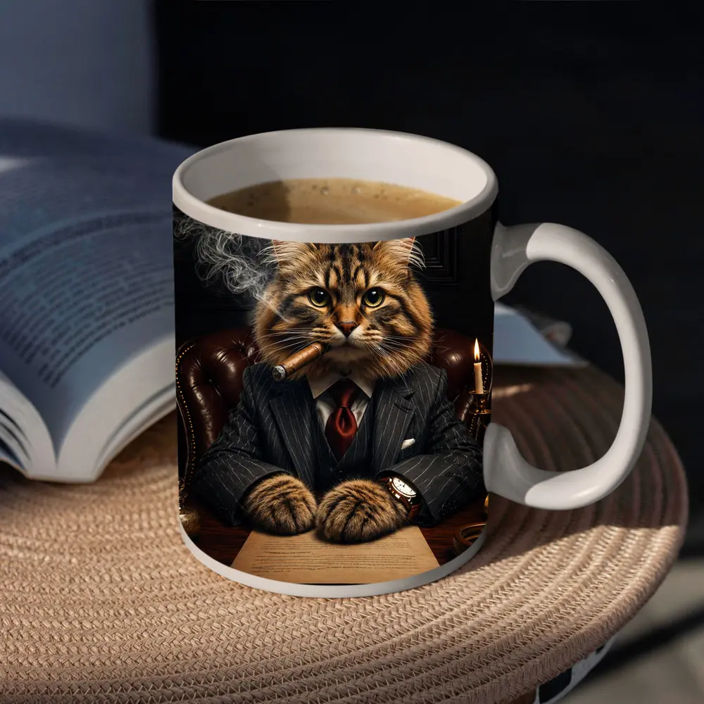 Boss Cat Smoking Cigar Dark Office – Mugs