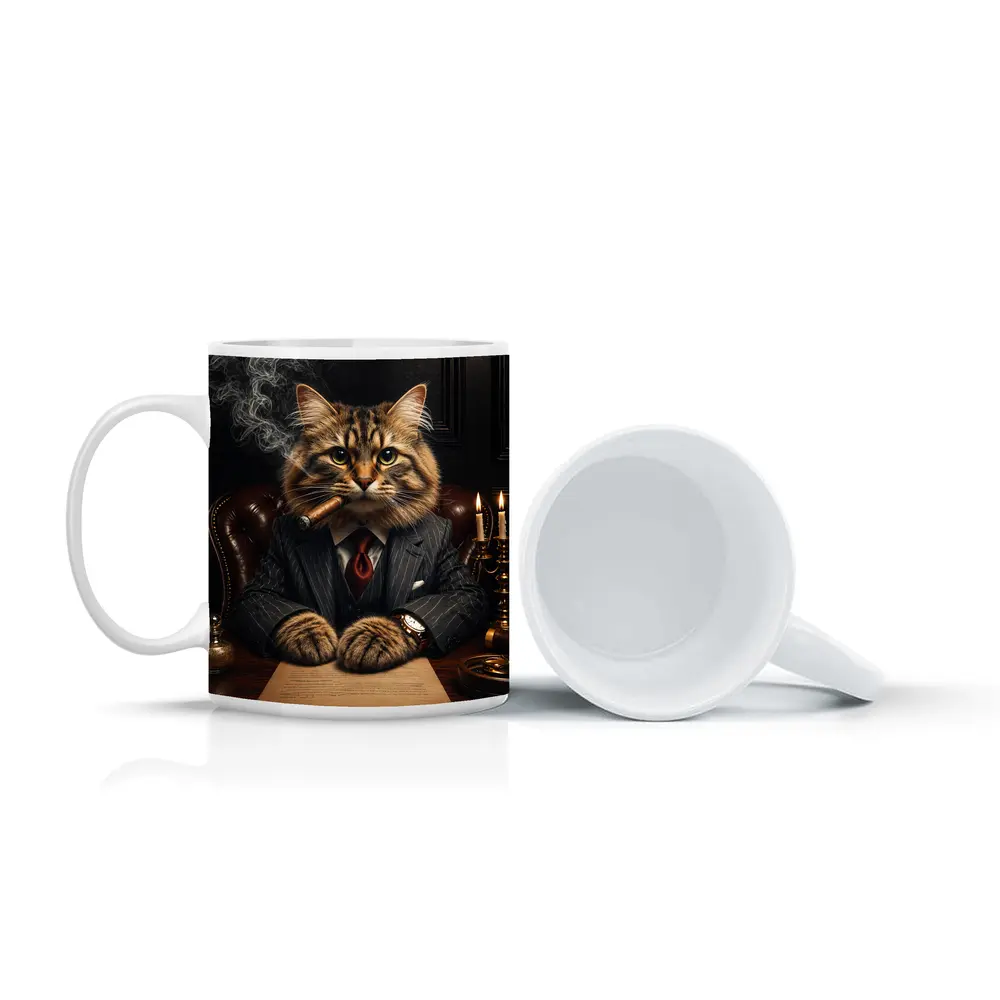 Boss Cat Smoking Cigar Dark Office – Mugs