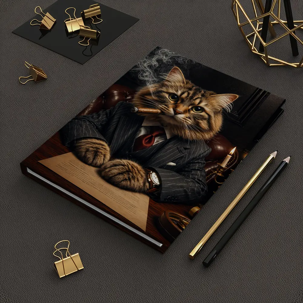 Boss Cat Smoking Cigar Dark Office – Notebooks