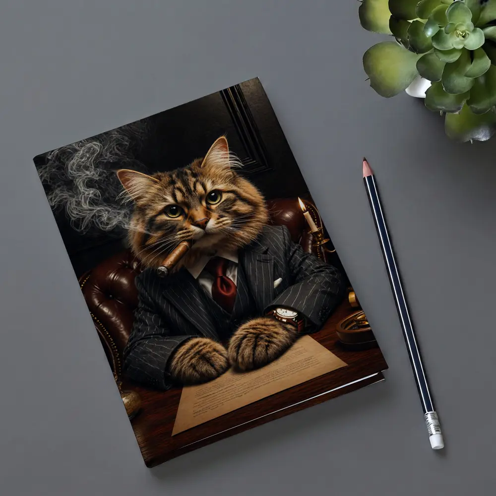 Boss Cat Smoking Cigar Dark Office – Notebooks