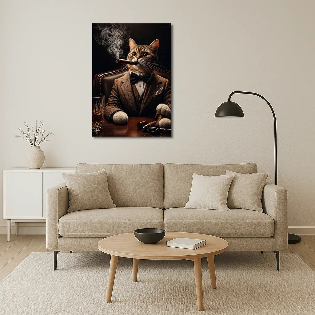 Boss Cat Smoking Cigar in Suit – Wall Art