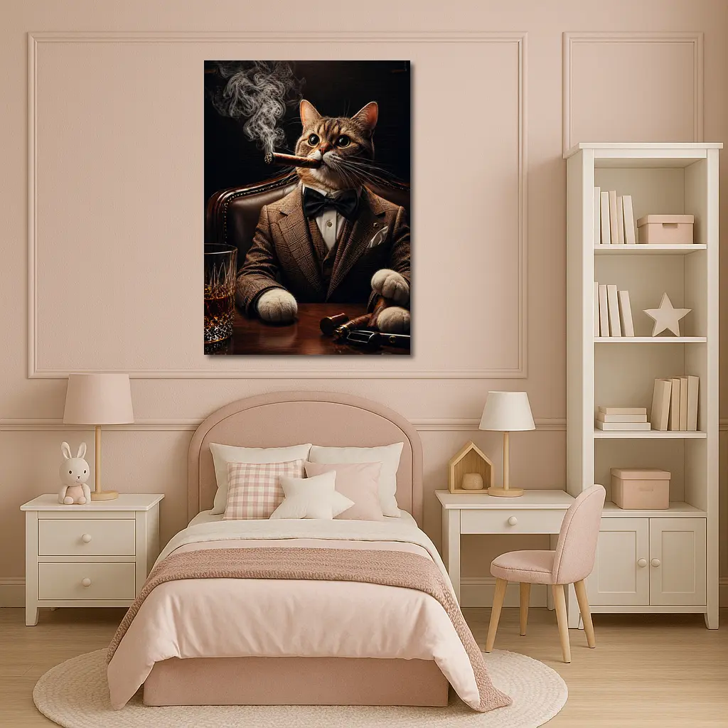 Boss Cat Smoking Cigar in Suit – Wall Art
