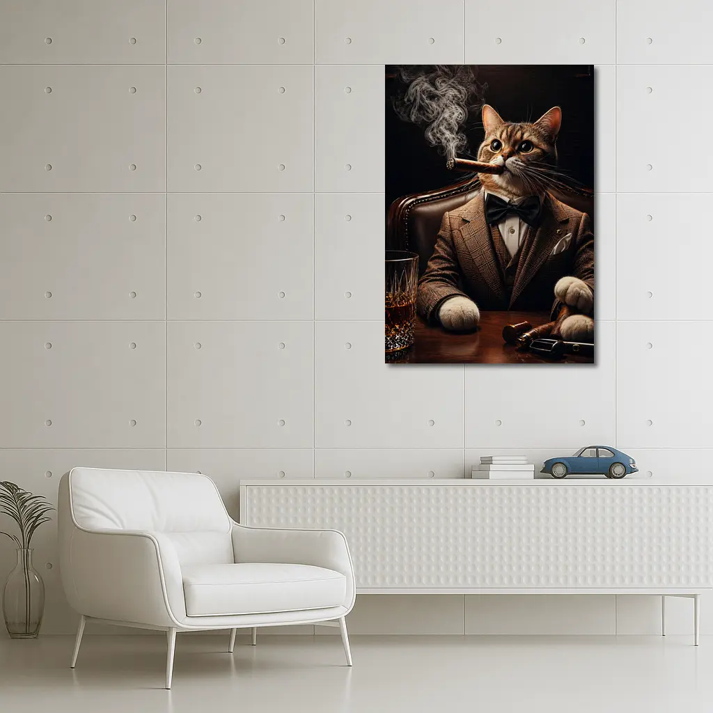 Boss Cat Smoking Cigar in Suit – Wall Art