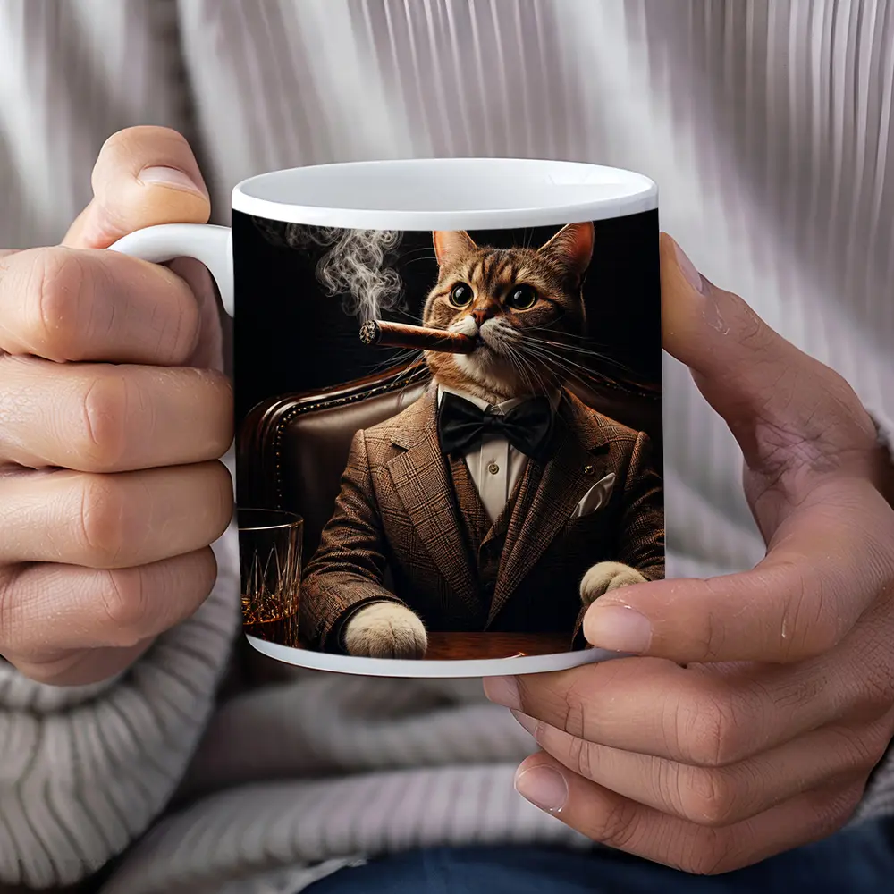 Boss Cat Smoking Cigar in Suit – Mugs