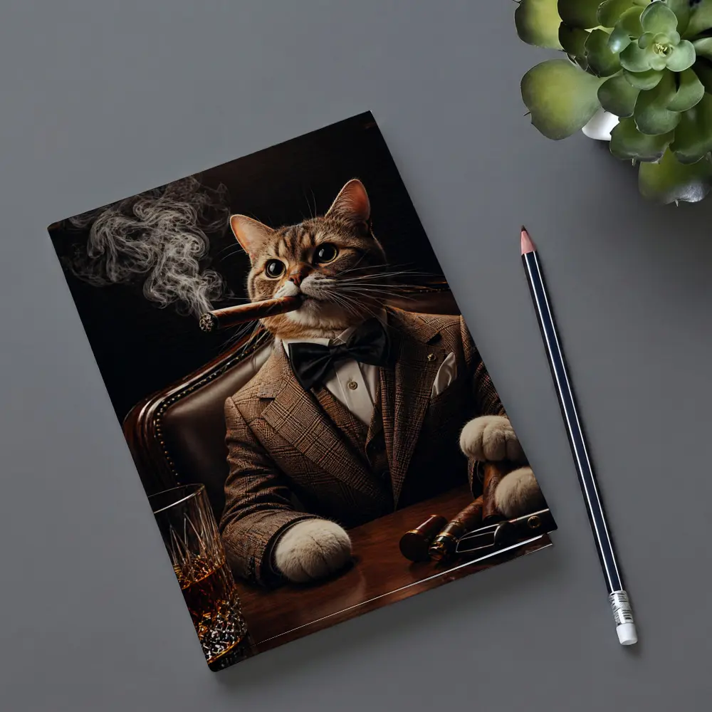 Boss Cat Smoking Cigar in Suit – Notebooks