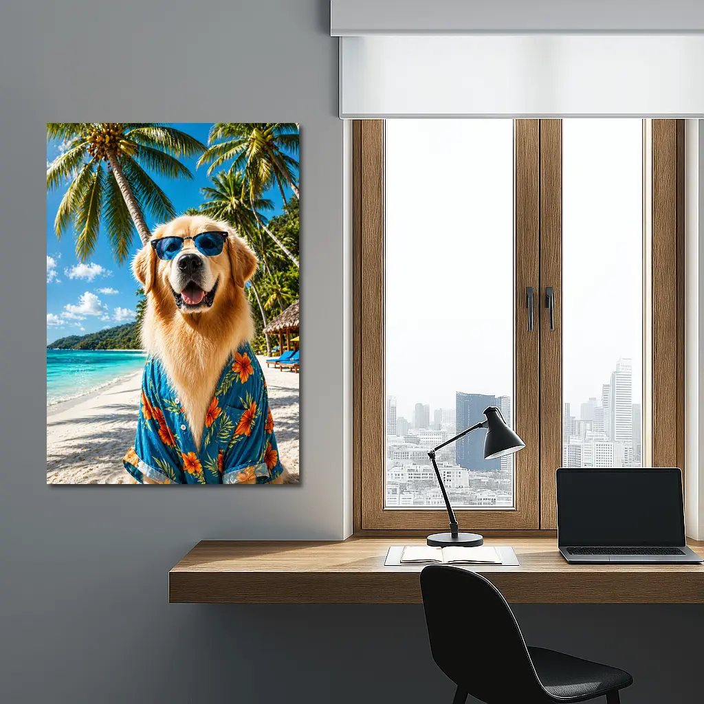 Golden Retriever Hawaiian Shirt Tropical Beach – Wall Art