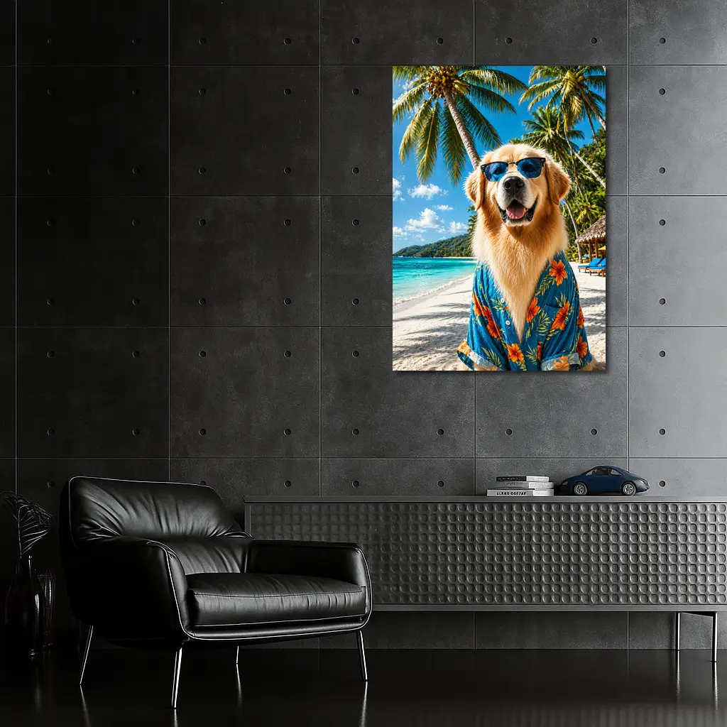Golden Retriever Hawaiian Shirt Tropical Beach – Wall Art