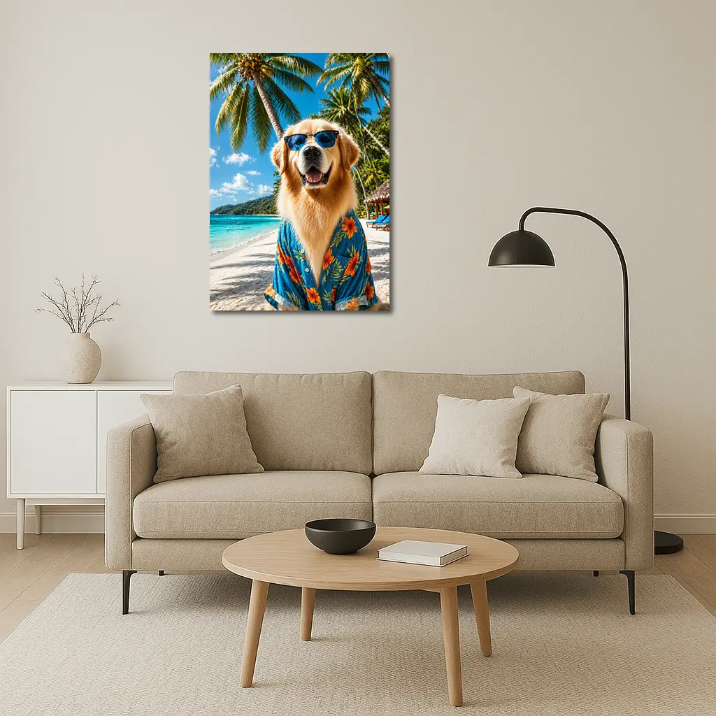 Golden Retriever Hawaiian Shirt Tropical Beach – Wall Art
