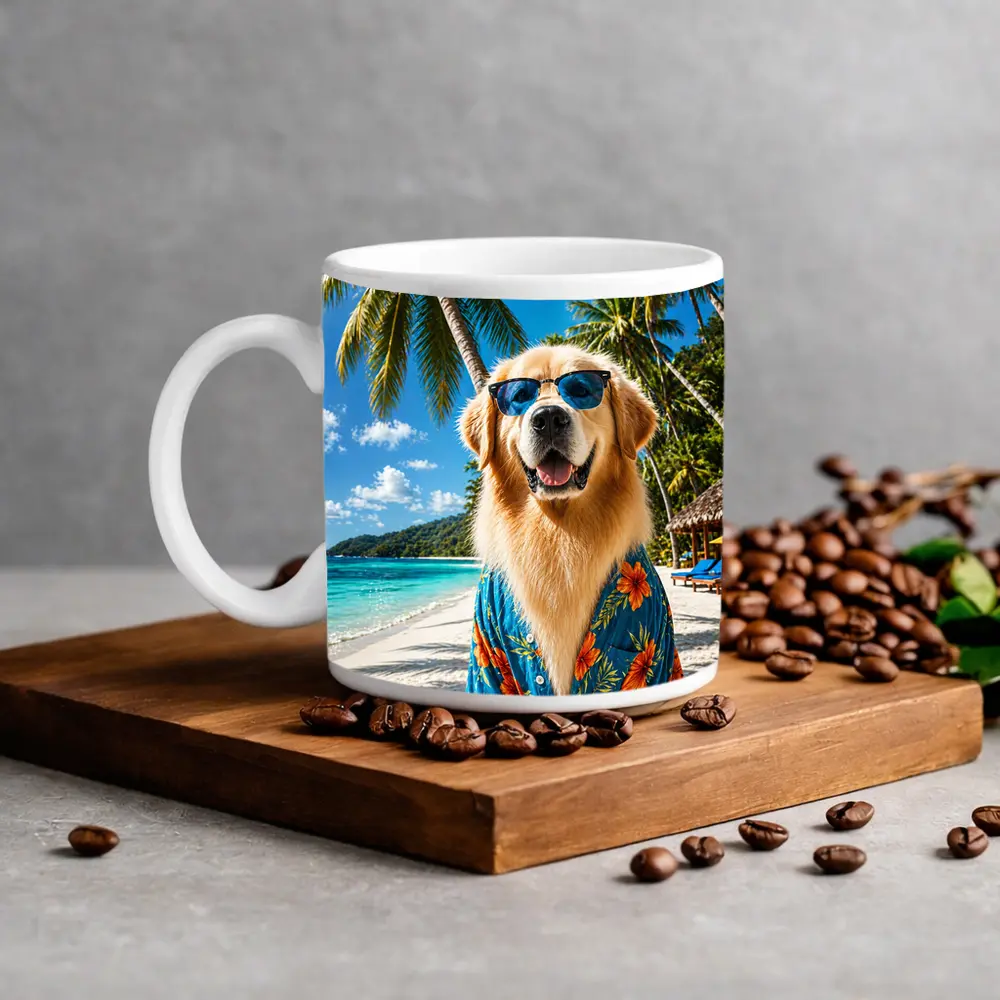 Golden Retriever Hawaiian Shirt Tropical Beach – Mugs