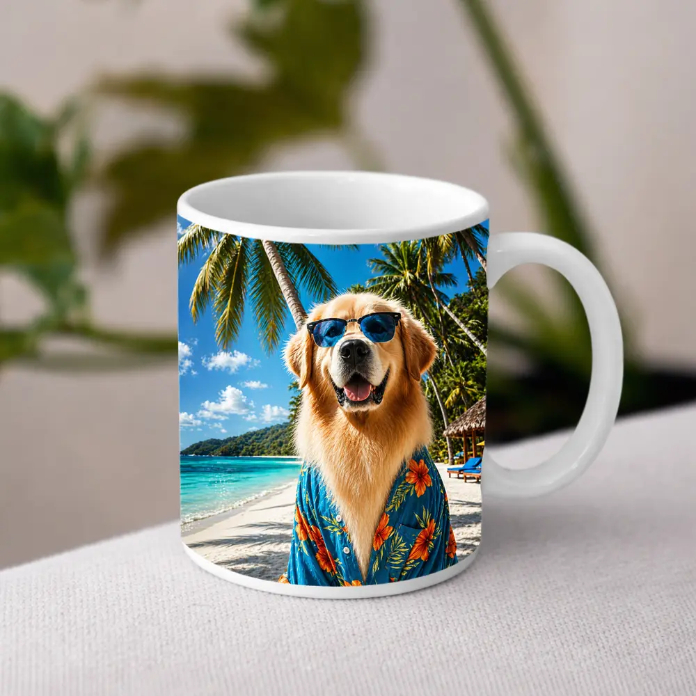 Golden Retriever Hawaiian Shirt Tropical Beach – Mugs