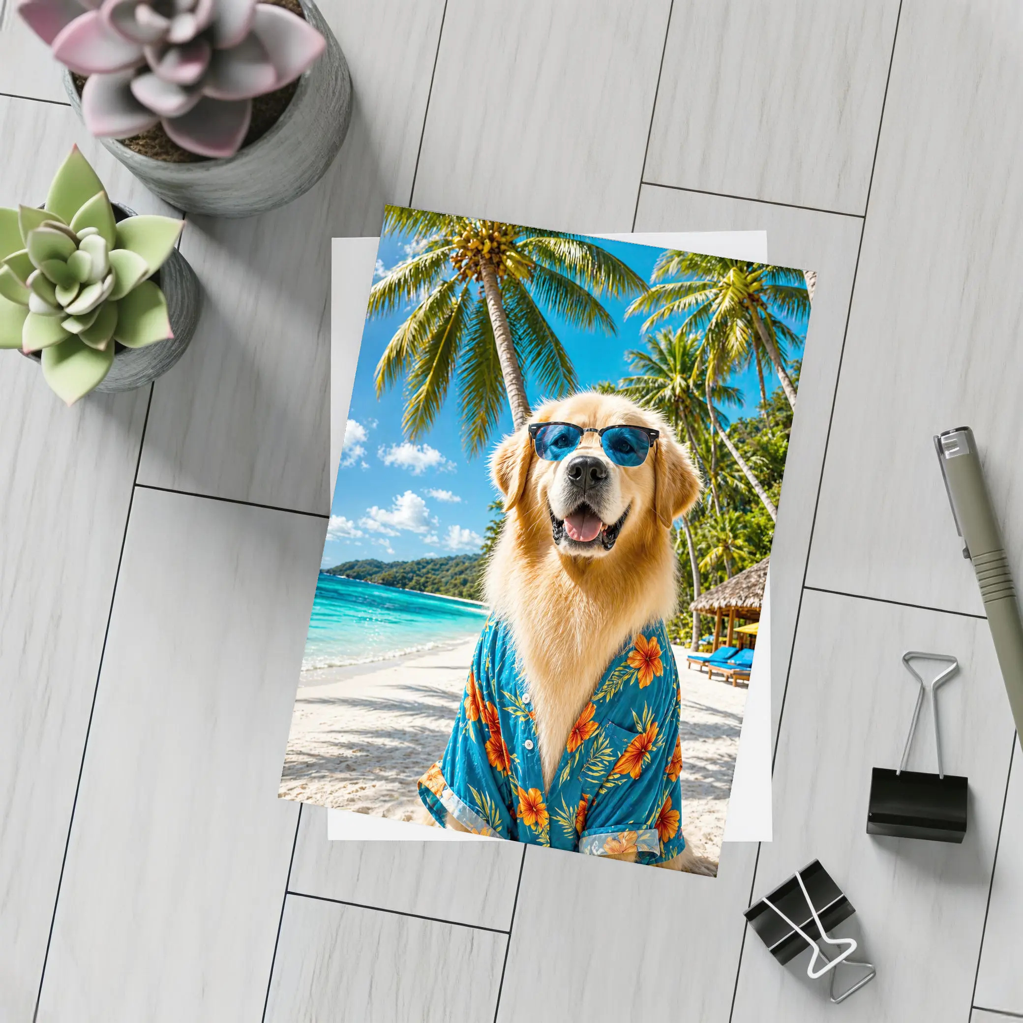 Golden Retriever Hawaiian Shirt Tropical Beach – Postcards