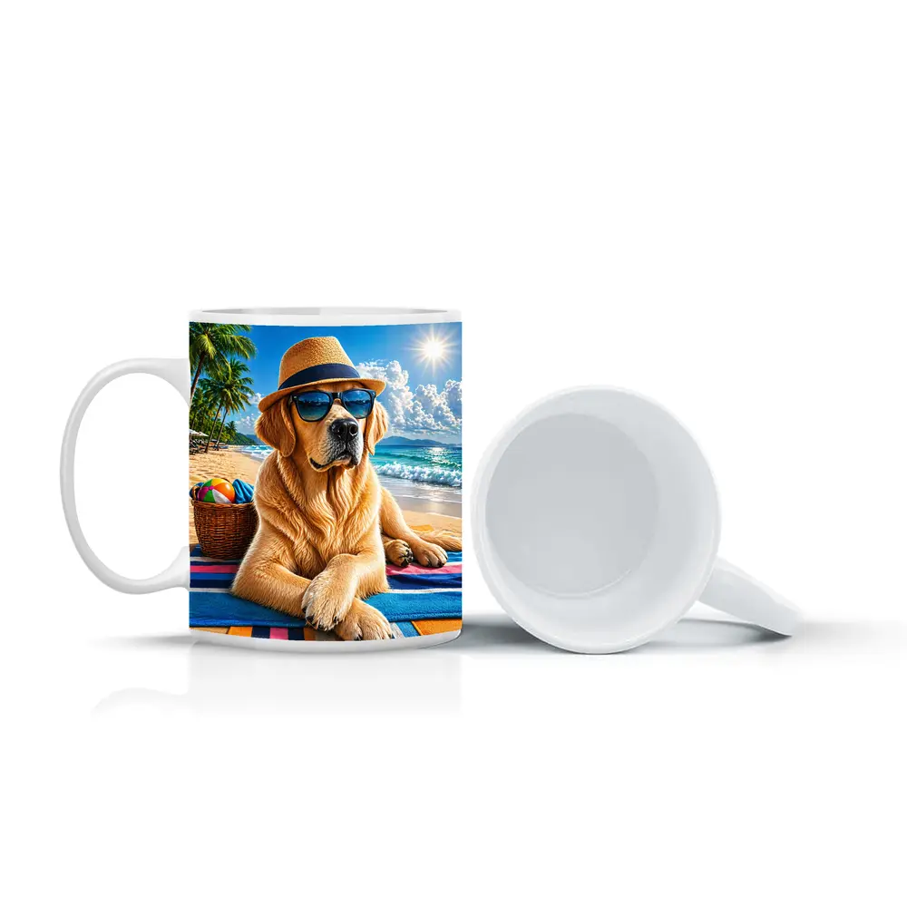 Golden Retriever With Sunglasses On Summer Beach – Mugs