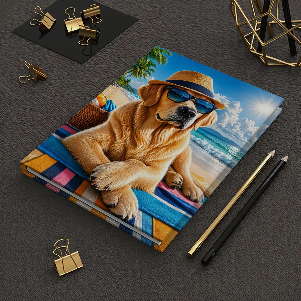 Golden Retriever With Sunglasses On Summer Beach – Notebooks