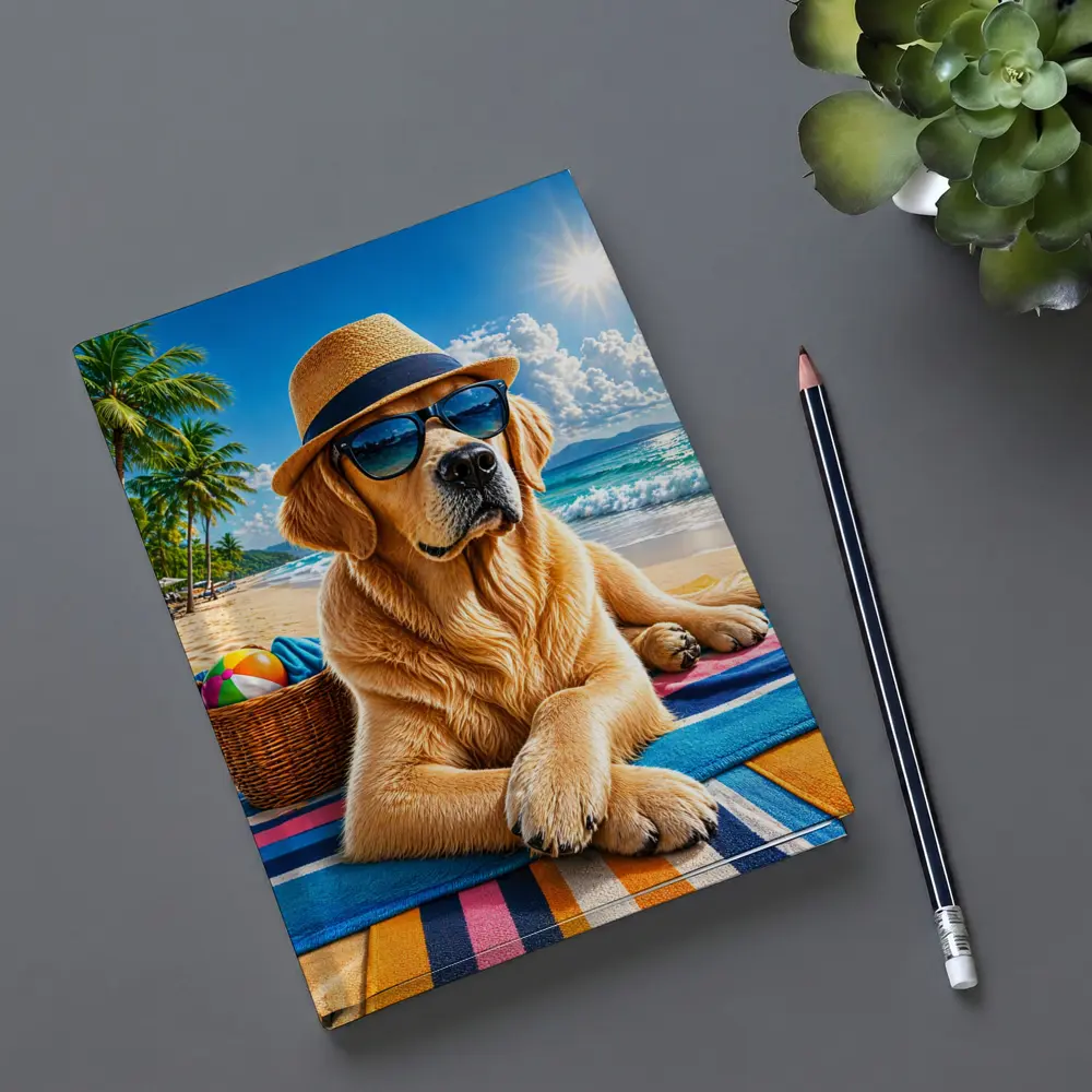 Golden Retriever With Sunglasses On Summer Beach – Notebooks