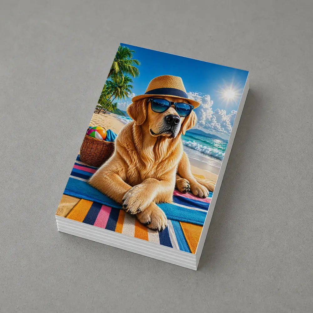 Golden Retriever With Sunglasses On Summer Beach – Postcards